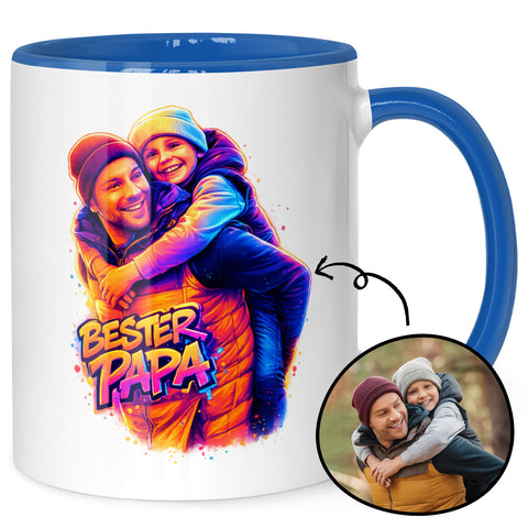 Bedruckte Tasse im Streetart Stil - Bester Papa - Personalisiert mit eigenem Bild