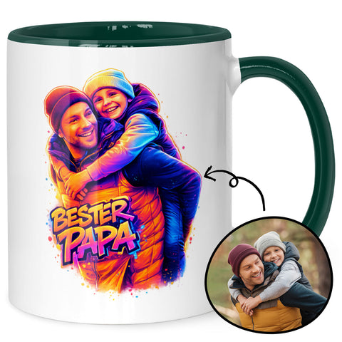 Bedruckte Tasse im Streetart Stil - Bester Papa - Personalisiert mit eigenem Bild
