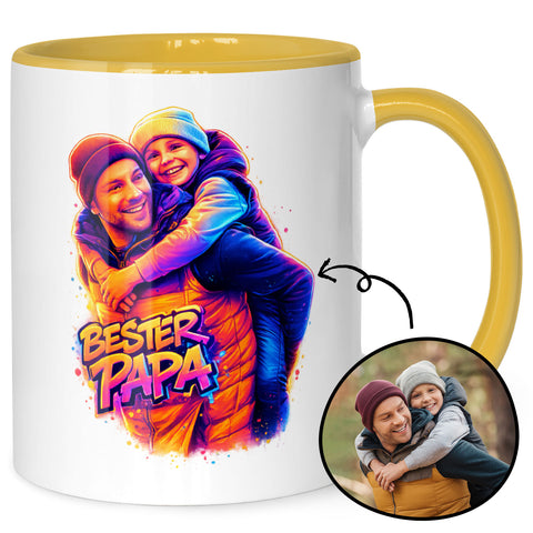 Bedruckte Tasse im Streetart Stil - Bester Papa - Personalisiert mit eigenem Bild