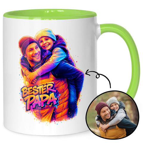 Bedruckte Tasse im Streetart Stil - Bester Papa - Personalisiert mit eigenem Bild