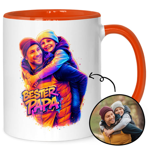 Bedruckte Tasse im Streetart Stil - Bester Papa - Personalisiert mit eigenem Bild