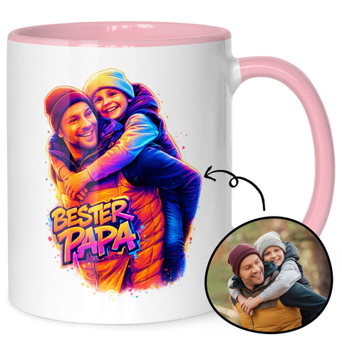 Bedruckte Tasse im Streetart Stil - Bester Papa - Personalisiert mit eigenem Bild