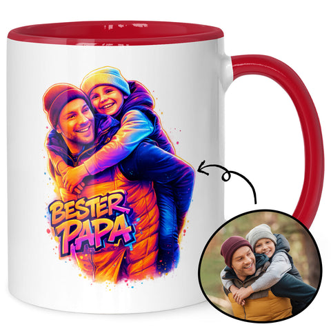 Bedruckte Tasse im Streetart Stil - Bester Papa - Personalisiert mit eigenem Bild