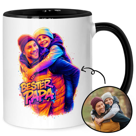 Bedruckte Tasse im Streetart Stil - Bester Papa - Personalisiert mit eigenem Bild