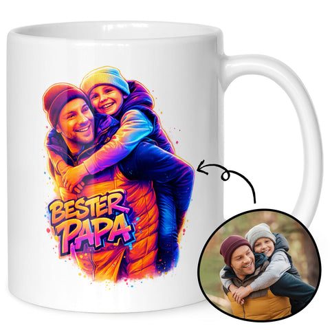 Bedruckte Tasse im Streetart Stil - Bester Papa - Personalisiert mit eigenem Bild