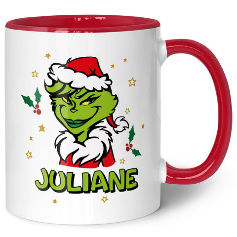Bedruckte Tasse mit Weihnachtsmotiv - Grinch mit Name