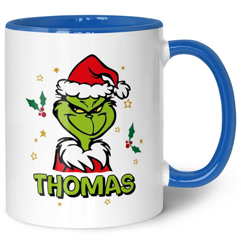 Bedruckte Tasse mit Weihnachtsmotiv - Grinch mit Name