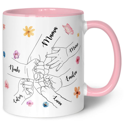 Bedruckte Tasse - Hände halten Mama Oma - Geschenk zum Muttertag