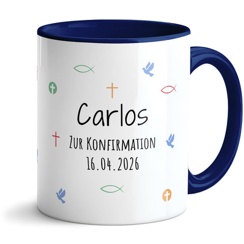 Bedruckte Tasse mit Motiv - Zur Erstkommunion & Konfirmation - Personalisiert mit Name & Datum