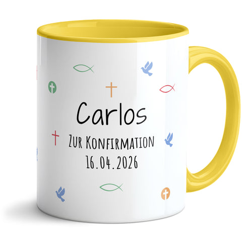 Bedruckte Tasse mit Motiv - Zur Erstkommunion & Konfirmation - Personalisiert mit Name & Datum