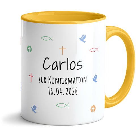 Bedruckte Tasse mit Motiv - Zur Erstkommunion & Konfirmation - Personalisiert mit Name & Datum