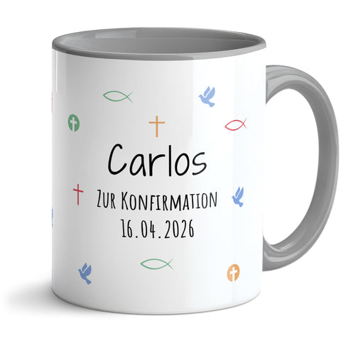 Bedruckte Tasse mit Motiv - Zur Erstkommunion & Konfirmation - Personalisiert mit Name & Datum