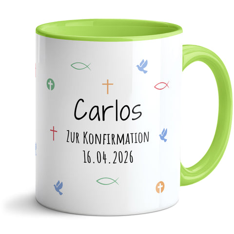 Bedruckte Tasse mit Motiv - Zur Erstkommunion & Konfirmation - Personalisiert mit Name & Datum