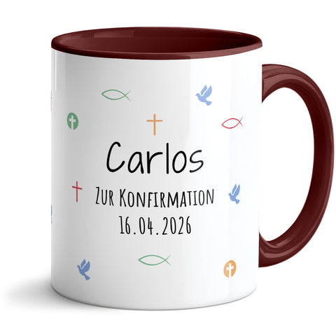 Bedruckte Tasse mit Motiv - Zur Erstkommunion & Konfirmation - Personalisiert mit Name & Datum