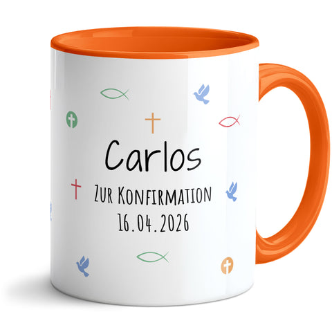Bedruckte Tasse mit Motiv - Zur Erstkommunion & Konfirmation - Personalisiert mit Name & Datum