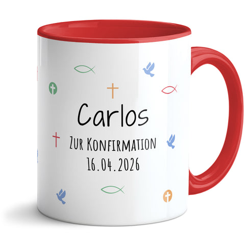 Bedruckte Tasse mit Motiv - Zur Erstkommunion & Konfirmation - Personalisiert mit Name & Datum