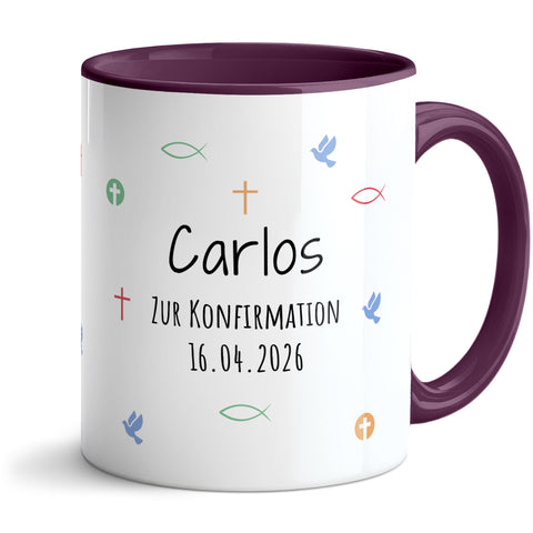 Bedruckte Tasse mit Motiv - Zur Erstkommunion & Konfirmation - Personalisiert mit Name & Datum