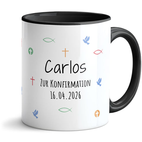 Bedruckte Tasse mit Motiv - Zur Erstkommunion & Konfirmation - Personalisiert mit Name & Datum