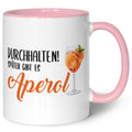 Bedruckte Tasse mit Aperol Spritz Motiv - Durchhalten später gibt es Aperol - Aperol Geschenk