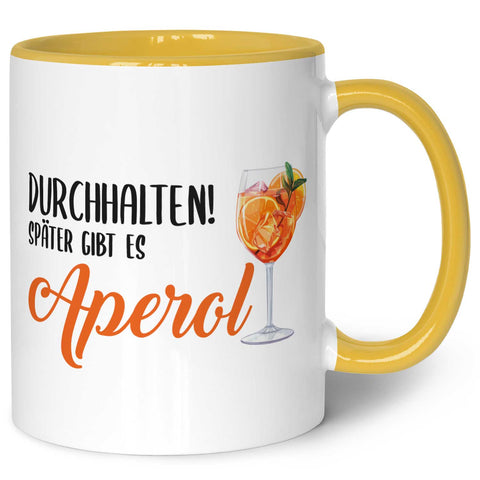 Bedruckte Tasse mit Aperol Spritz Motiv - Durchhalten später gibt es Aperol - Aperol Geschenk