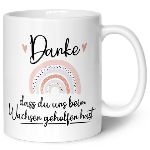 Bedruckte Tasse mit Spruch - "Danke dass du uns beim Wachsen geholfen hast" V2
