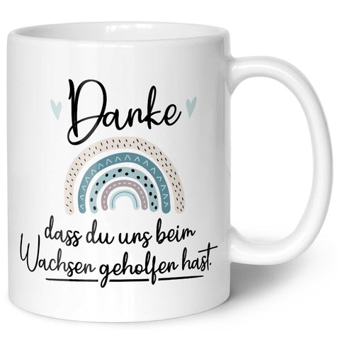 Bedruckte Tasse mit Spruch - "Danke dass du uns beim Wachsen geholfen hast" V2