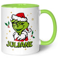 Bedruckte Tasse mit Weihnachtsmotiv - Weiblicher Grinch mit Name