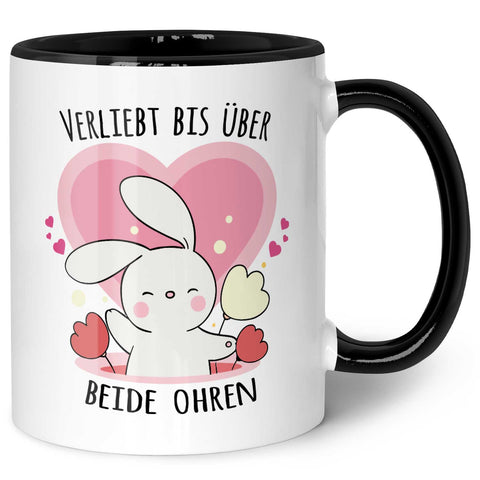 Bedruckte Tasse mit Spruch - Verliebt bis über beide Ohren