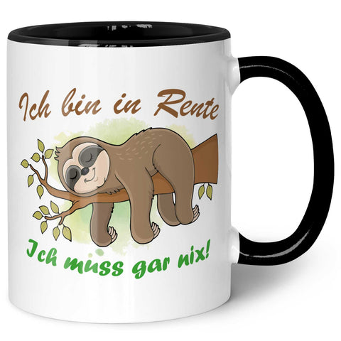 Bedruckte Tasse Faultier in Rente
