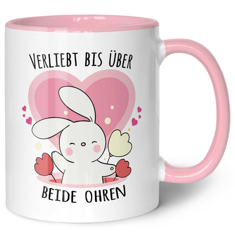 Bedruckte Tasse mit Spruch - Verliebt bis über beide Ohren