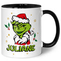 Bedruckte Tasse mit Weihnachtsmotiv - Weiblicher Grinch mit Name