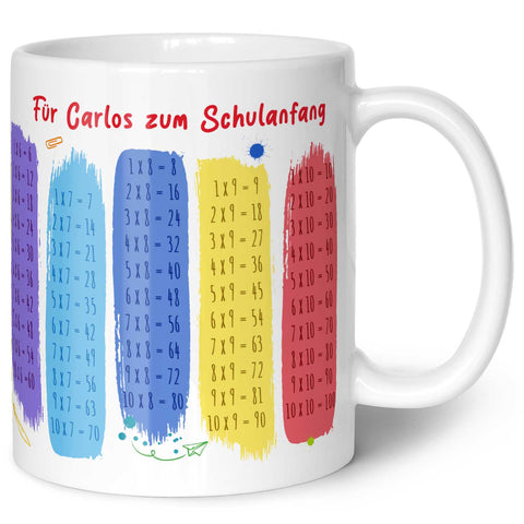 Bedruckte Tasse mit dem 1x1 - personalisiert mit Name