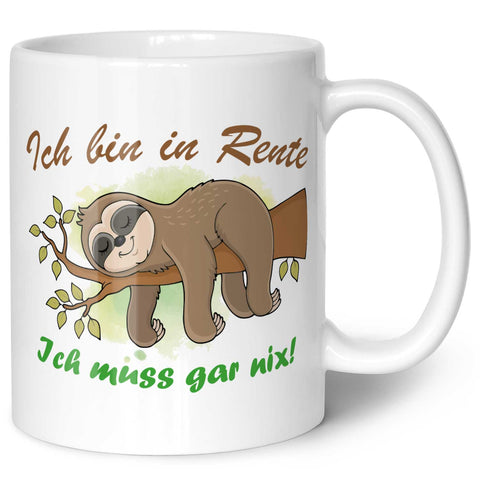 Bedruckte Tasse Faultier in Rente