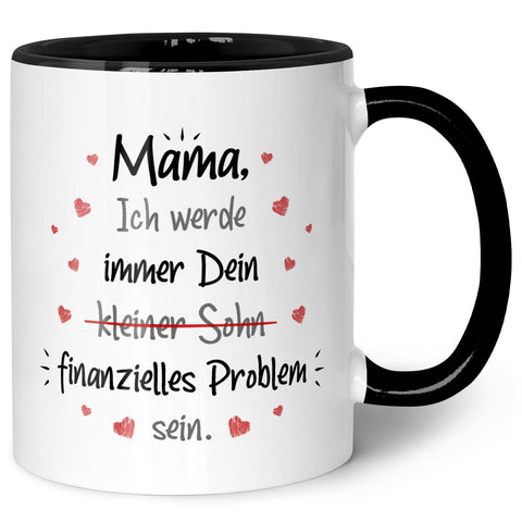 Bedruckte Tasse mit Spruch Finanzielle Belastung