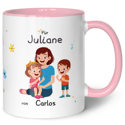 Bedruckte Tasse mit Spruch Hinter jedem glücklichen Kind