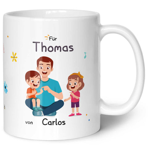 Bedruckte Tasse mit Spruch Hinter jedem glücklichen Kind