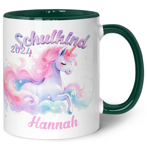 Bedruckte Tasse mit Einschulung magisches Einhorn Motiv - personalisiert mit Name