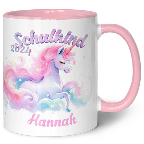 Bedruckte Tasse mit Einschulung magisches Einhorn Motiv - personalisiert mit Name