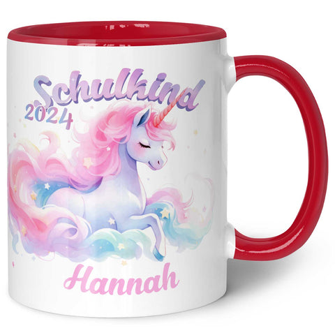 Bedruckte Tasse mit Einschulung magisches Einhorn Motiv - personalisiert mit Name