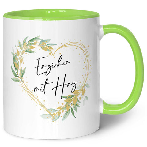 Bedruckte Tasse mit Spruch - Erzieher mit Herz
