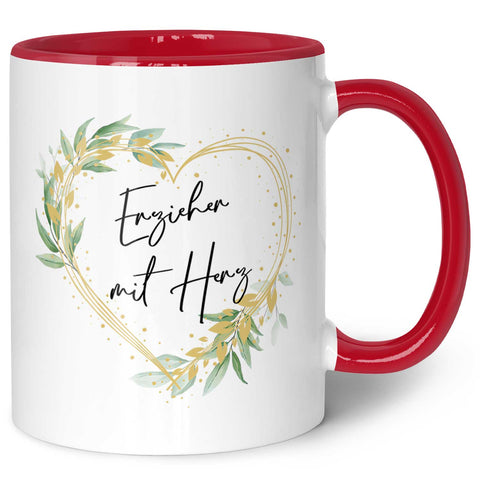 Bedruckte Tasse mit Spruch - Erzieher mit Herz