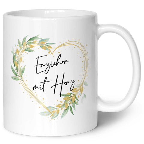 Bedruckte Tasse mit Spruch - Erzieher mit Herz