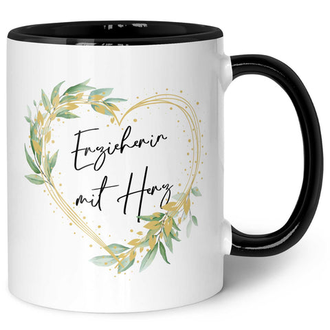 Bedruckte Tasse mit Spruch - Erzieherin mit Herz