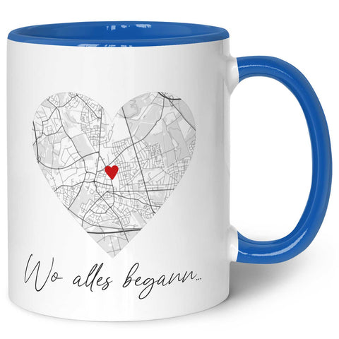 Bedruckte Tasse mit "Wo alles begann" Motiv - Personalisiertes Geschenk mit Wunschkoordinaten