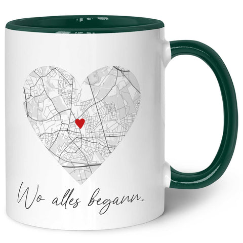 Bedruckte Tasse mit "Wo alles begann" Motiv - Personalisiertes Geschenk mit Wunschkoordinaten