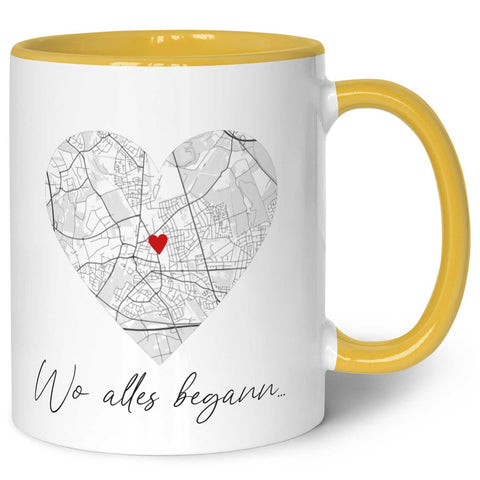Bedruckte Tasse mit "Wo alles begann" Motiv - Personalisiertes Geschenk mit Wunschkoordinaten