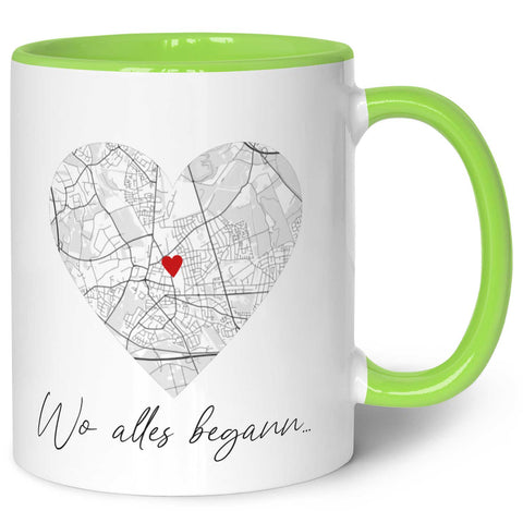 Bedruckte Tasse mit "Wo alles begann" Motiv - Personalisiertes Geschenk mit Wunschkoordinaten