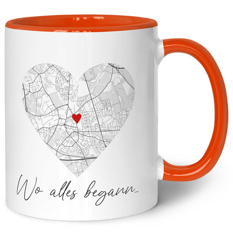 Bedruckte Tasse mit "Wo alles begann" Motiv - Personalisiertes Geschenk mit Wunschkoordinaten