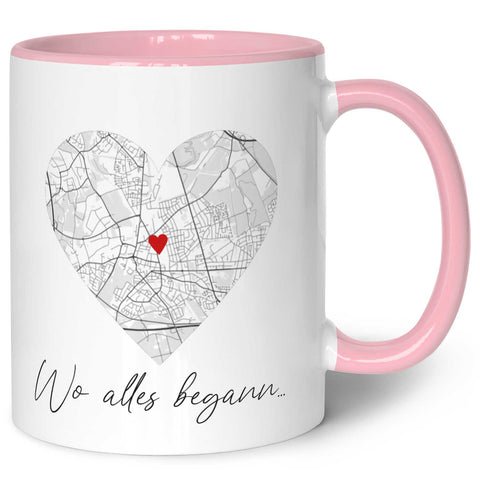 Bedruckte Tasse mit "Wo alles begann" Motiv - Personalisiertes Geschenk mit Wunschkoordinaten
