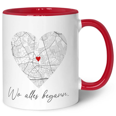 Bedruckte Tasse mit "Wo alles begann" Motiv - Personalisiertes Geschenk mit Wunschkoordinaten